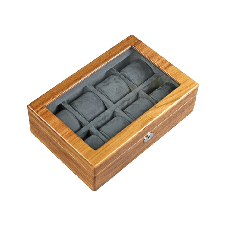 Boîte pour montres en bois avec panneau en verre - 8 montres