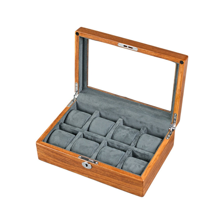 Uhrenschatulle aus Holz mit Glasscheibe - 8 Uhren
