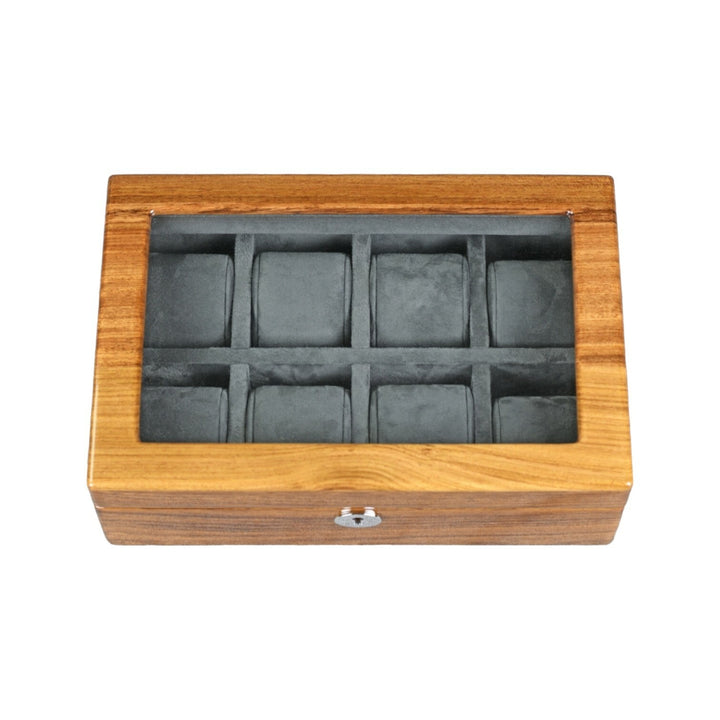 Uhrenschatulle aus Holz mit Glasscheibe - 8 Uhren