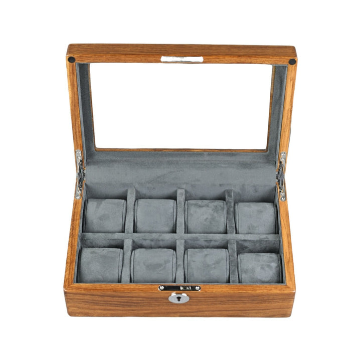 Uhrenschatulle aus Holz mit Glasscheibe - 8 Uhren