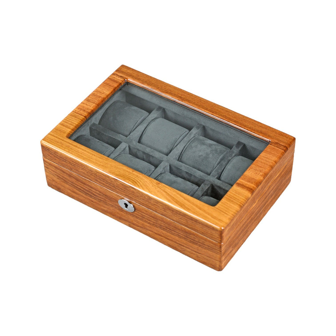 Uhrenschatulle aus Holz mit Glasscheibe - 8 Uhren